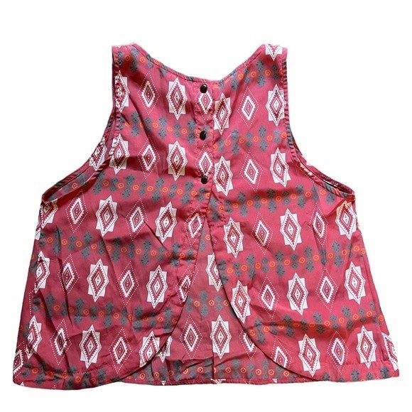 LUSH Medium Open Back Tank Top Aztec Pattern, Mesh Cutout, Tribal Sleeveless Top - Picture 6 of 11